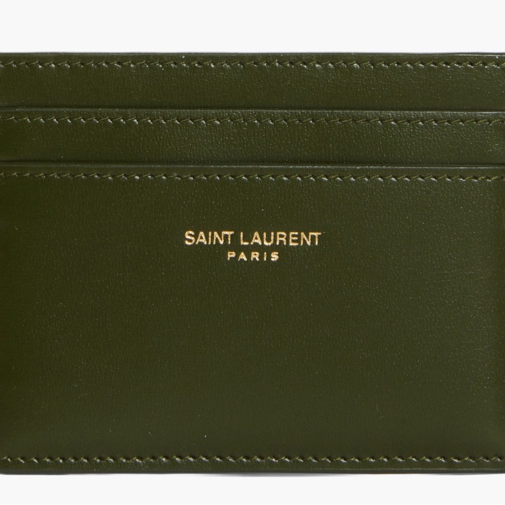 Saint Laurent Olive Card Holder with Gold Logo